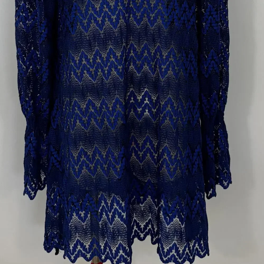 Free People Simone Lace Mini Dress Long Sleeve Zig Zag Cobalt Blue L No Slip